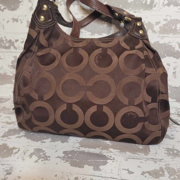 COACH Women's MAGGIE Brown Signature C Monogram Textile Hobo Shoulder Handbag  M - Picture 6 of 7